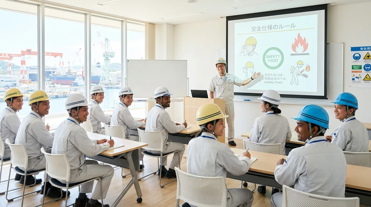 母国語＋日本語での安全教育の様子の写真